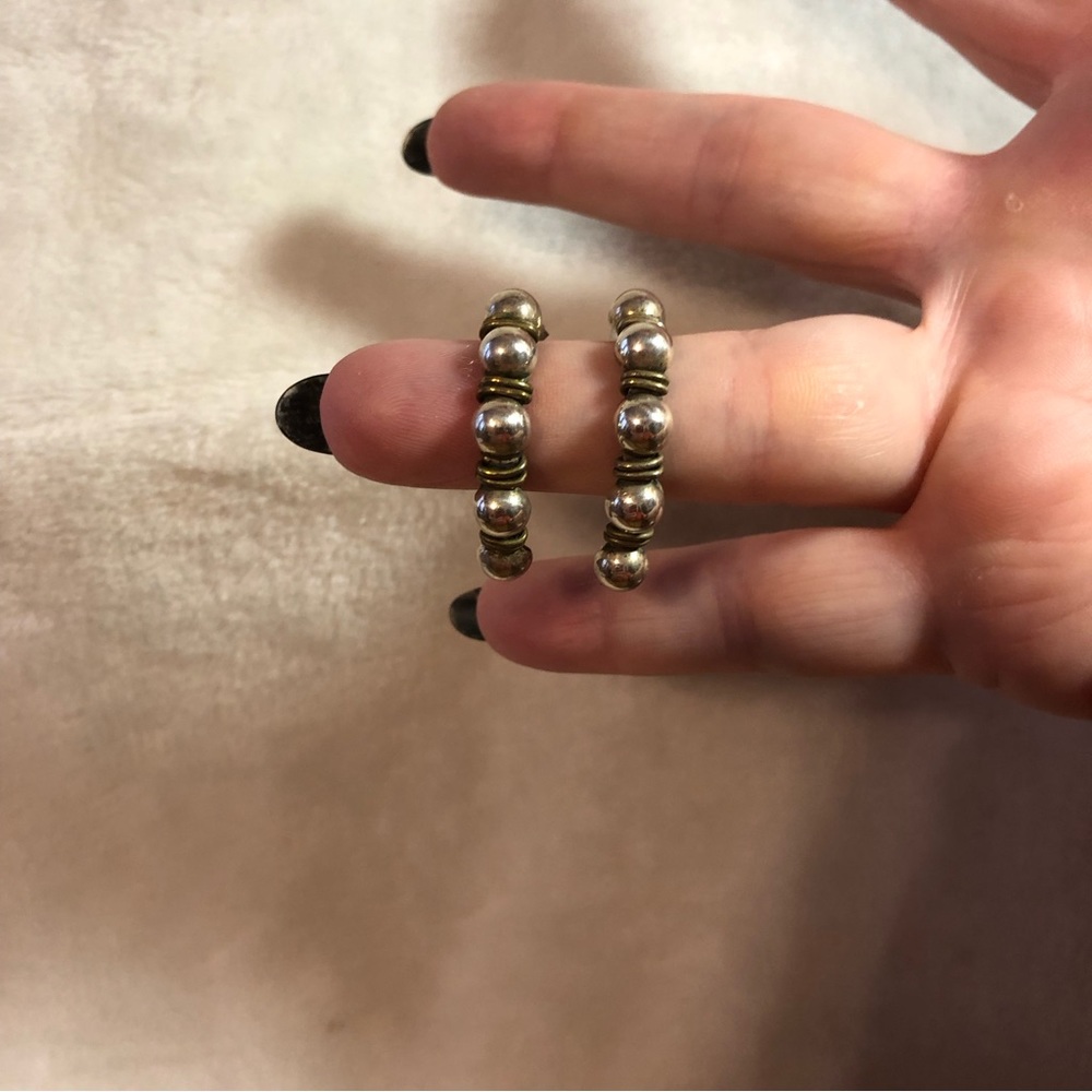 Vintage Mexican silver and bronze wrapped half hoops